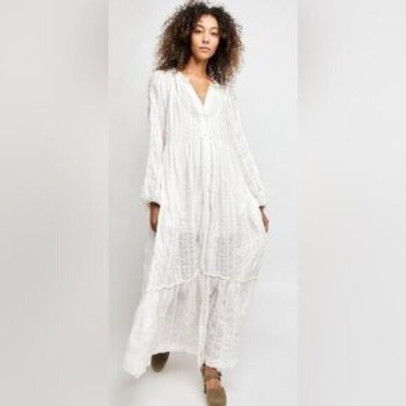 Free People NWOT Gauze Edie Plaid Button Front Maxi Dress Size XS White - Picture 3 of 13